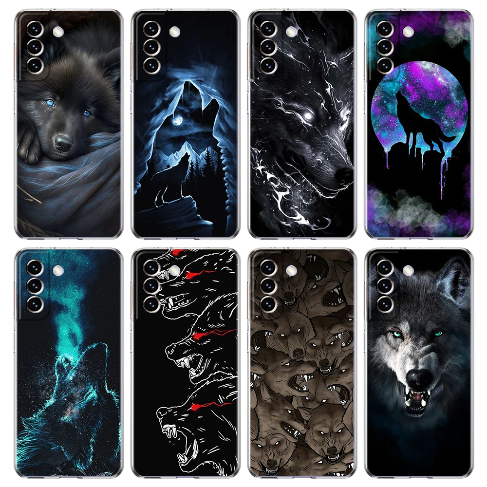 Custodia Moon Roaring Wolf Per Samsung Galaxy S23 S20 Fe S22 S21 Ultra S10 S10E S9 S8 Note 20 10 Lite Plus 5G Guscio Trasparente