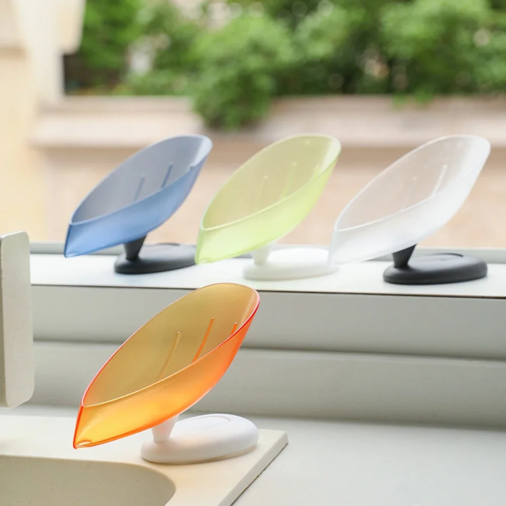 

Leaf Shape Soap Holder Shower Soap Box Dish Vertical Punch-Free Suction Cup Rotatable Shelf Soap Storage Tray Bathroom Accessor