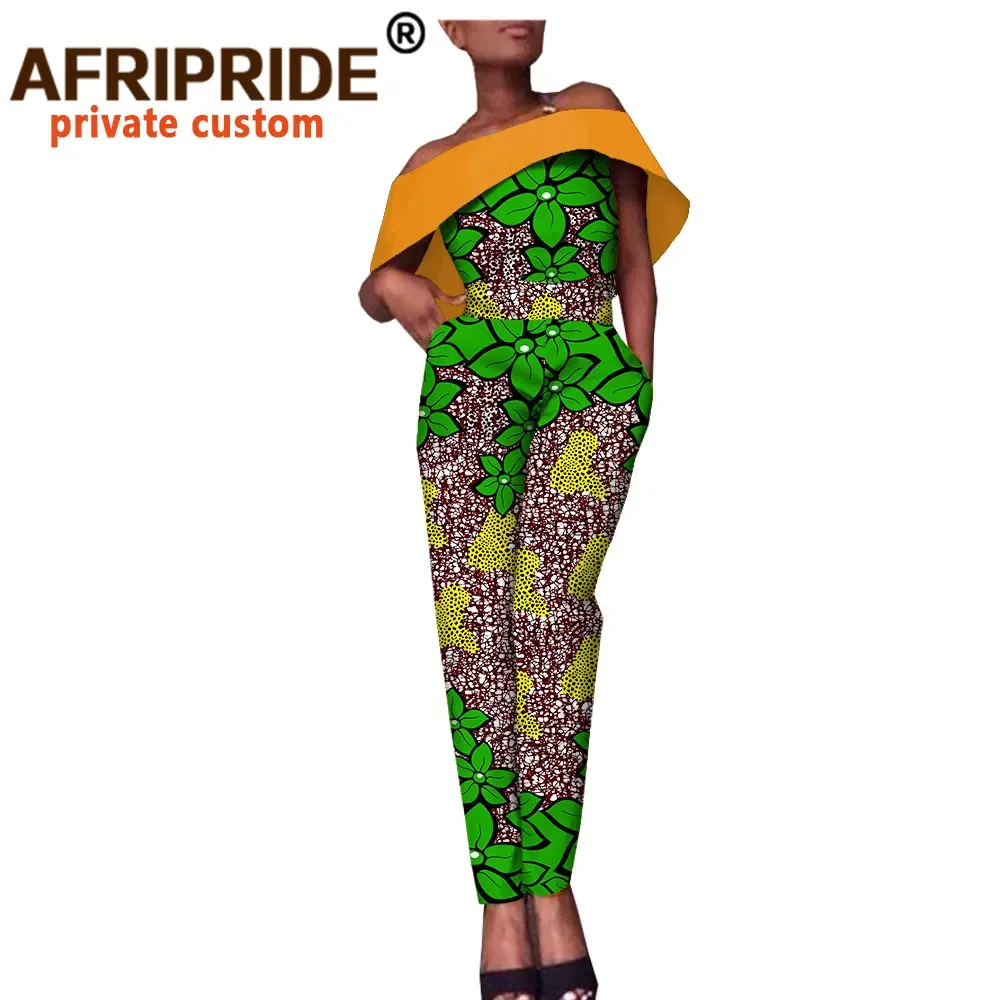 African Clothes for Women Jumpsuit Slash Neck Casual Women Cotton Jumpsuits Print Bodysuit Ankara Romper Floral Attire A1829008 rompers wrapped chest sexy suspender jumpsuit elegant women fashion printed wide leg trousers loose african jumpsuit 2023 summer