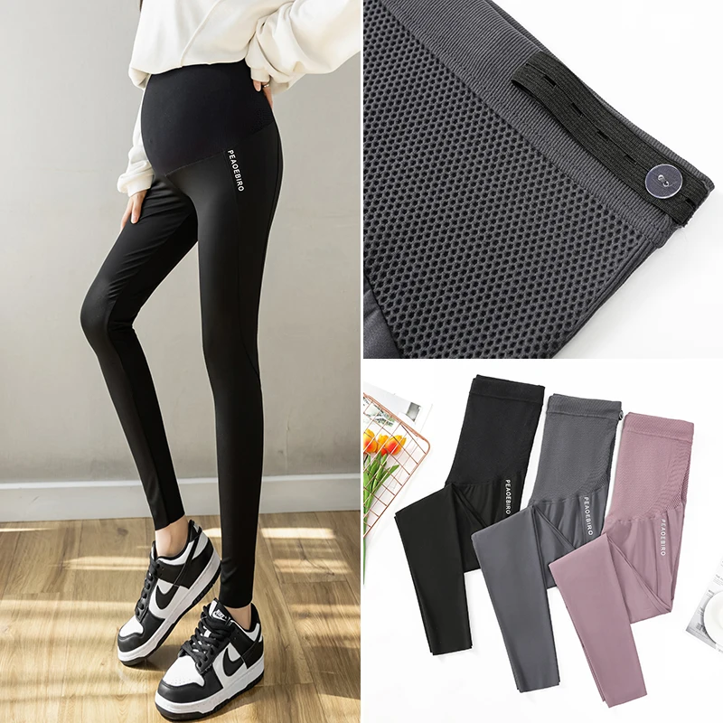 

2024 Spring and Autumn Pregnancy Sharkskin Leggings Slim Hips Letters Printed Outside Pants High Waist Pregnant Women Trousers