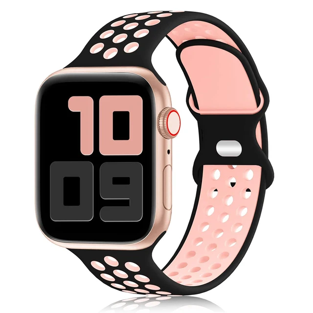Silicone Strap For Apple Watch Band 44mm 40mm 42mm 38mm 44 mm watchband Breathable bracelet Apple watch 6 Strap iWatch 7 5 4 se 6Black pink