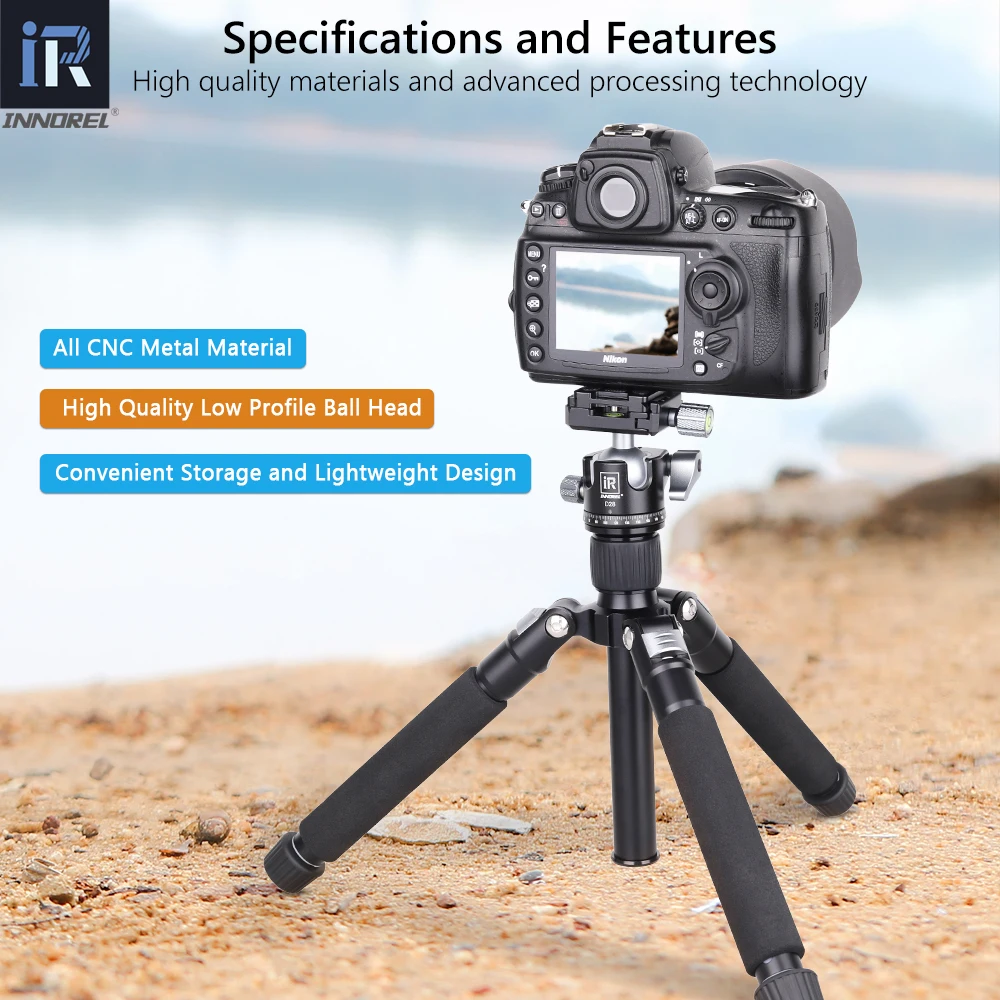 Innorel-mini Tabletop Tripé para Câmera de Vídeo Dslr Filmadora Celular Perfil Baixo Ballhead Metal Travel Pw30 Carga 10kg - Image 4
