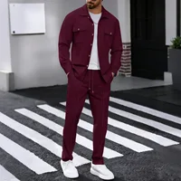 Ensemble pantalon gaufré à manches longues pour hommes, couleur unie, de haute qualité, à la mode, confortable avec double poche, cardigan de style vêtements, nouvelle collection 5