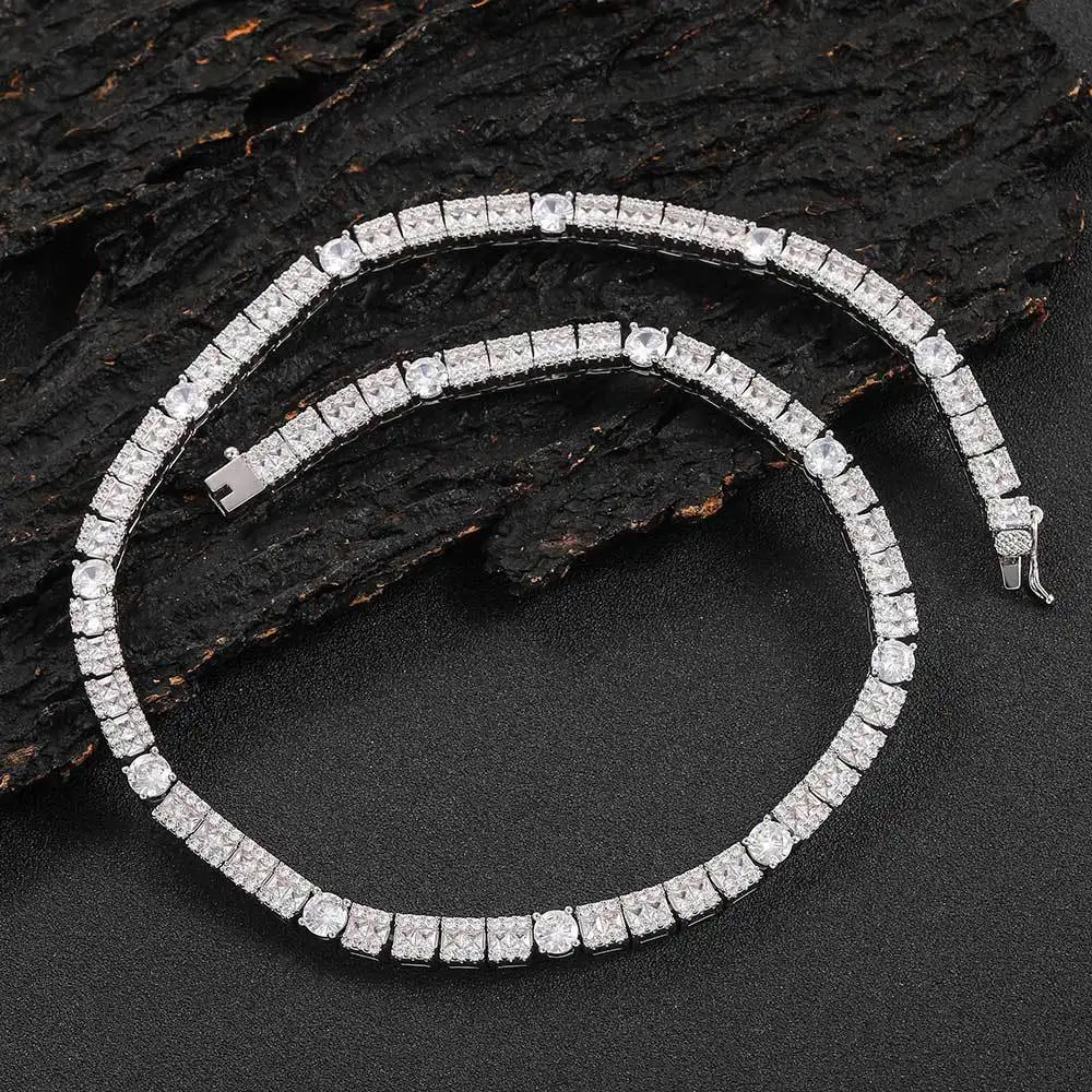 

2023 Fashion Men Hip Hop 6mm Square Round Mixed Zircon Necklace Accessories Unisex Cross Border Personalized Necklaces MY0013