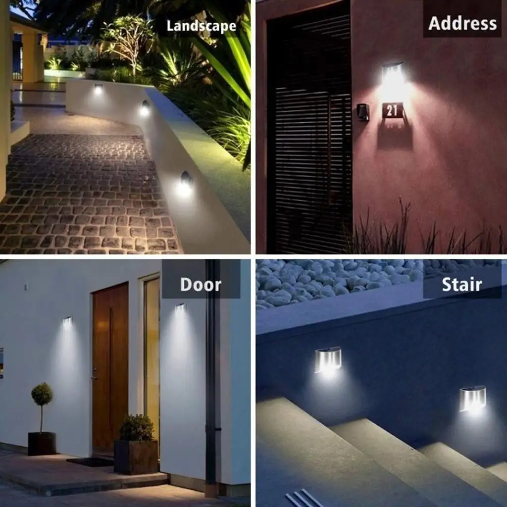 2Pieces LED Solar Path Stair Lights IP55 Waterproof Outdoor Garden Yard Fence Wall Lawn Landscape Lamp Staircase Night Light