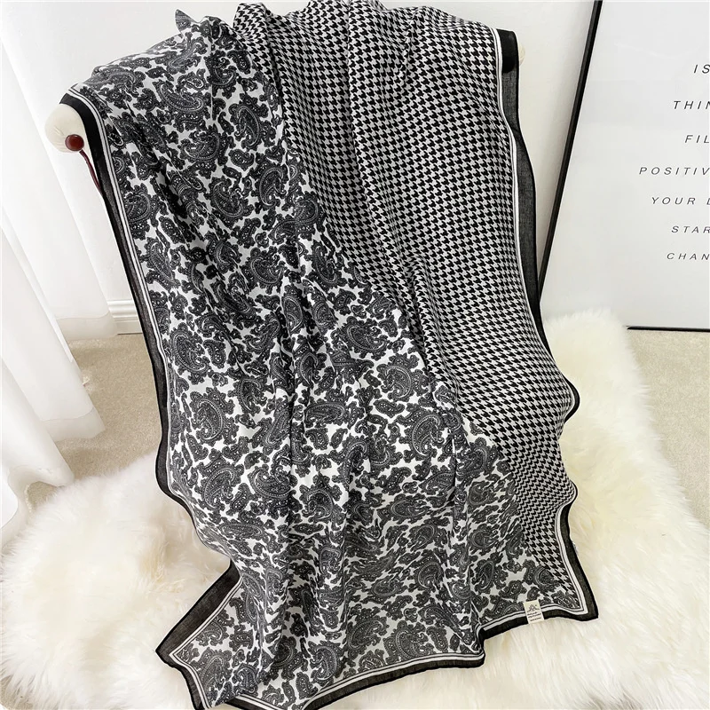 

Black Cashew Scarf Large Cotton Lightweight Soft Sheer Neck Head Summer Floral Bandanas for Women Handmade Shawl Stole Wrap