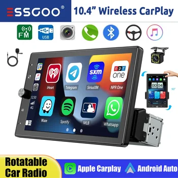 ESSGOO Autorradio Universal 10.4 Pulgadas Pantalla IPS Táctil Giratoria CarPlay Inalámbrico Android Auto Radio Coche Simple 1 DIN USB FM Bluetooth AUX TF Mirror Link 1