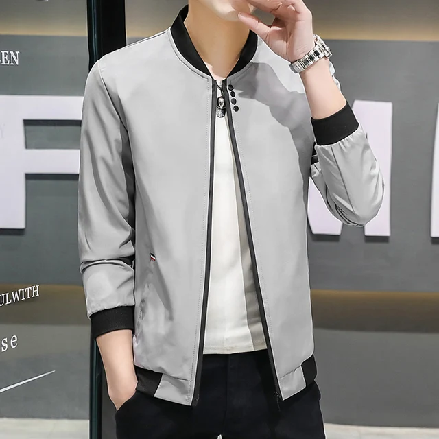 Spring and Autumn New Men's Jacket Coat Simple Solid Baseball Neck Zipper Windbreaker Coat Cycling Coat 4