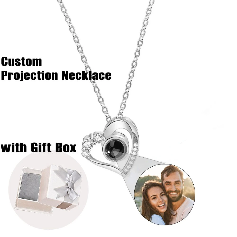 Custom Projection Necklace Personalized Picture Heart Pendant Memorial