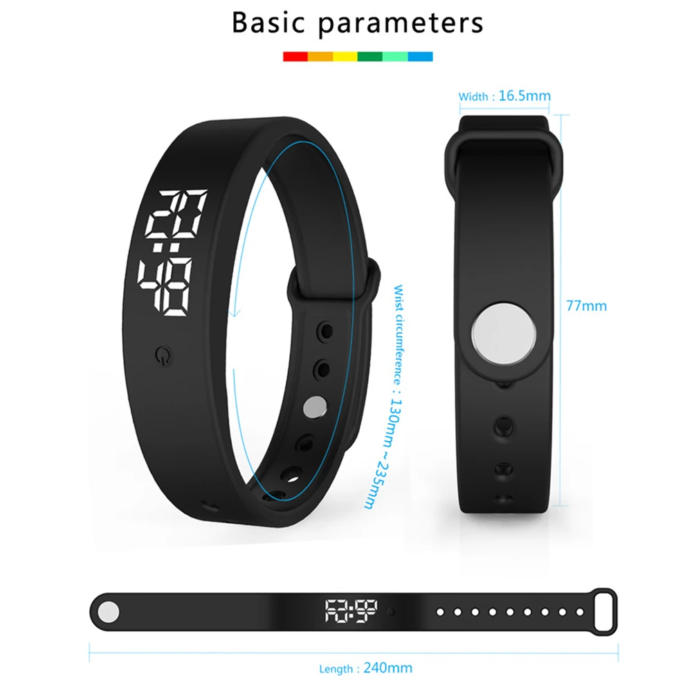 LED Digital Smart Bracelet Monitor Thermometer Vibration Alarm Wristband Smart Bracelet Waterproof Smartband for Student 3