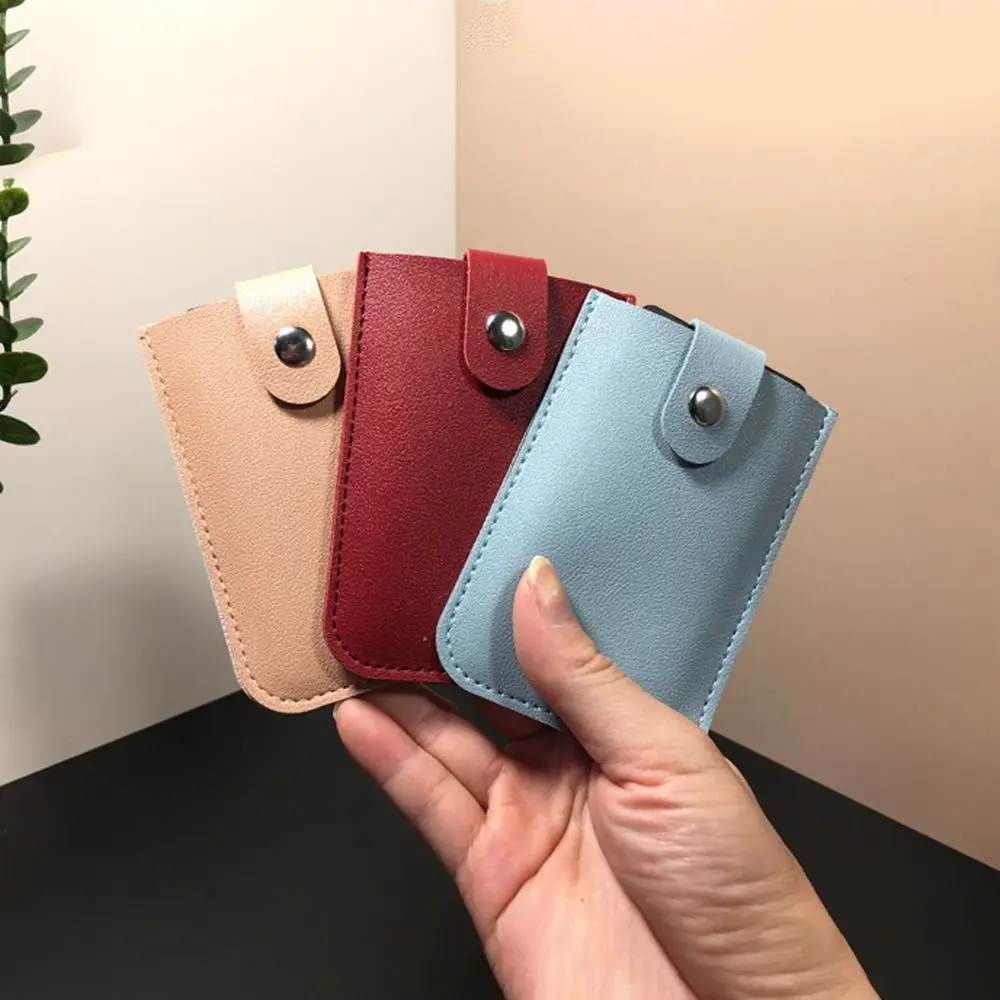 

Bus Card Holder Multi-position Solid Color PU Leather Women Card Case Small Purse Wallets Pulling Card Holder Men Card Cover