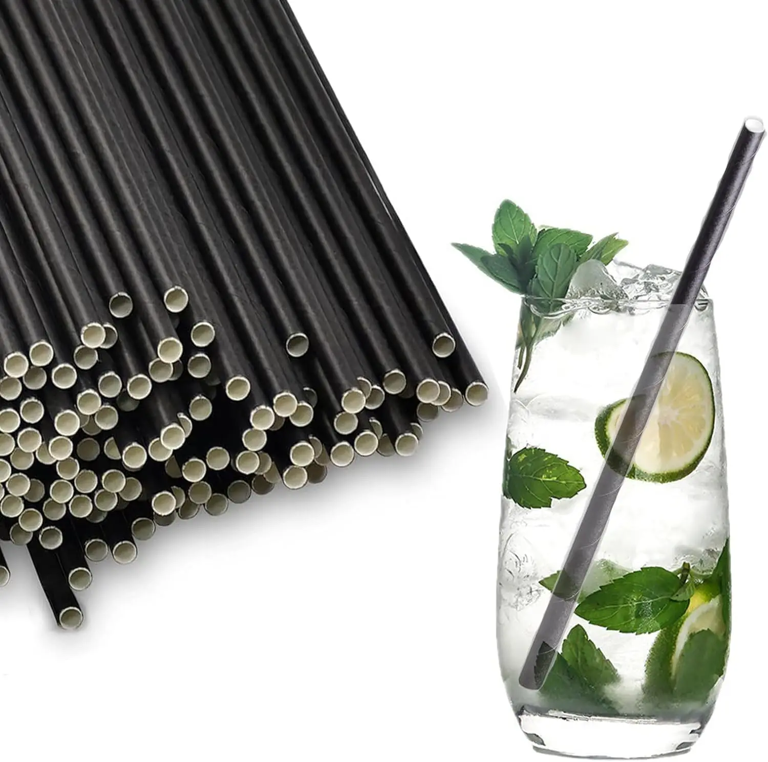 100PCS Paper Straws Biodegradable Black Paper Straws Be Used For Drinking/Decoration At Birthday/Anniversary/Wedding/Holiday