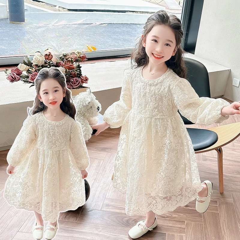 Girl's elegant lace floral princess dress for summer occasions.
