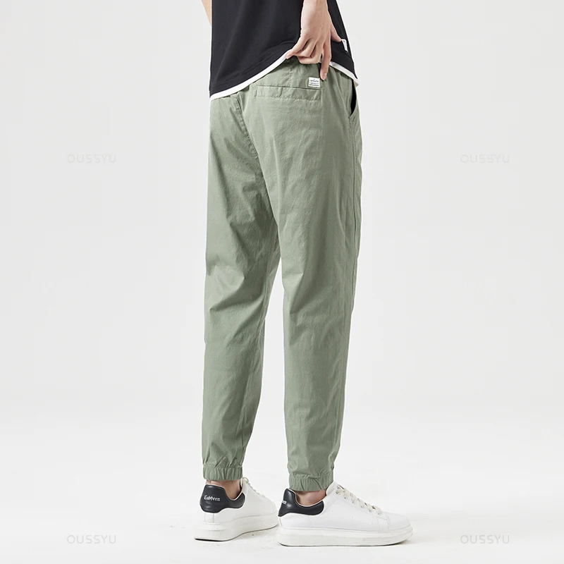 Men Cotton Harem Pants Spring Summer Ankle Length Thin Drawstring Cosy Korean Solid Color Casual