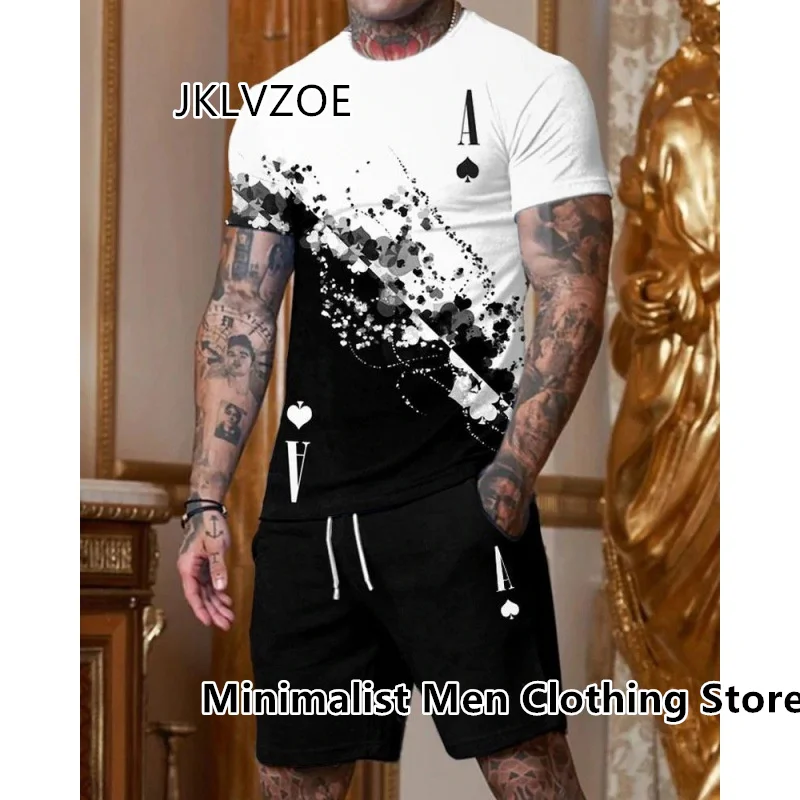 Summer Men Set Fashion Tracksuit Oversized 3D Print Poker A T-Shirt Shorts Suit Trend 2 Pieces Casual Outfit Set Male Clothing