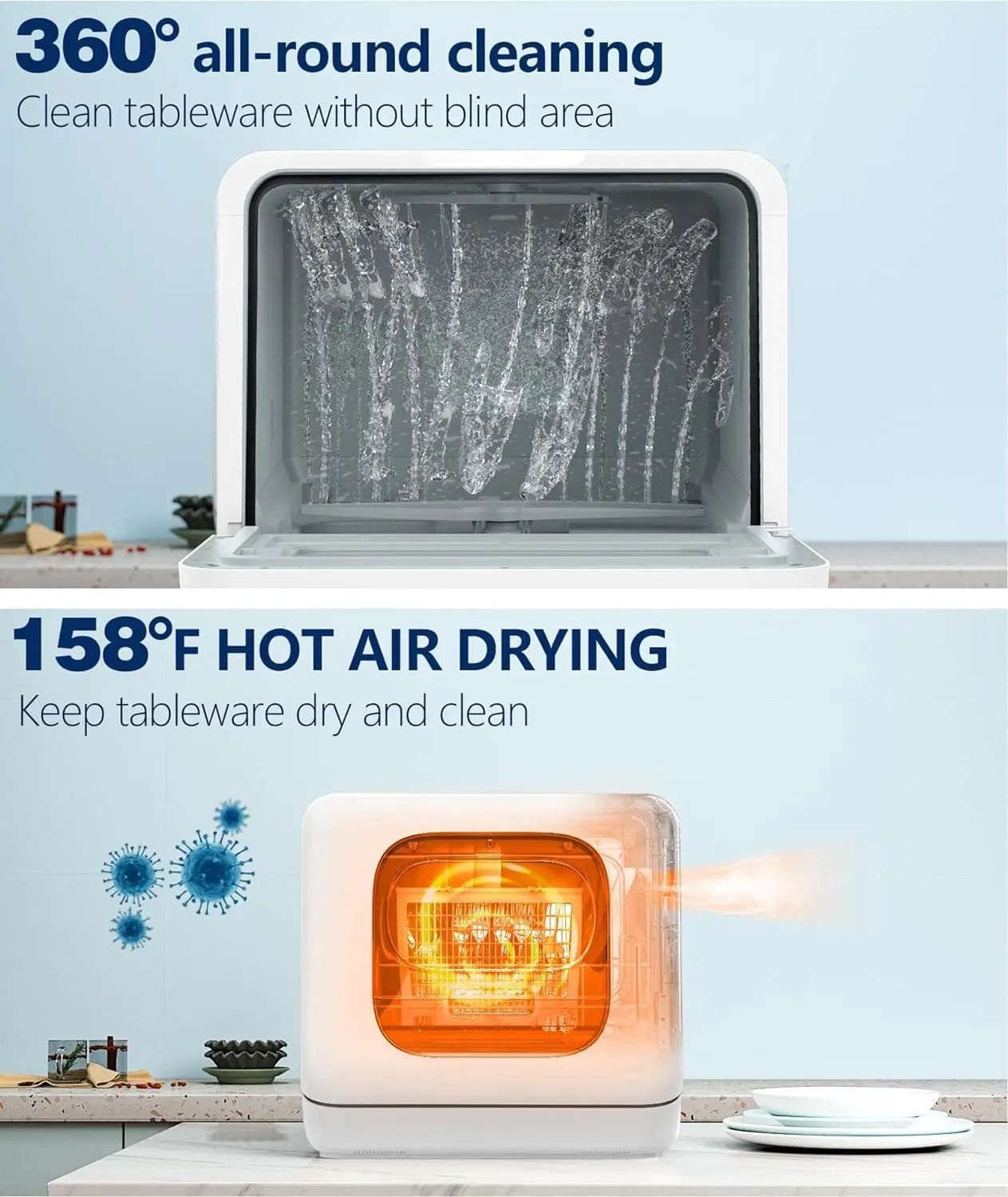 Countertop Dishwasher 28 Pieces Dishes/Cycle 6 Wash Programs&Hot Drying with 1.9 Gal Water Tank No Hookup Needed