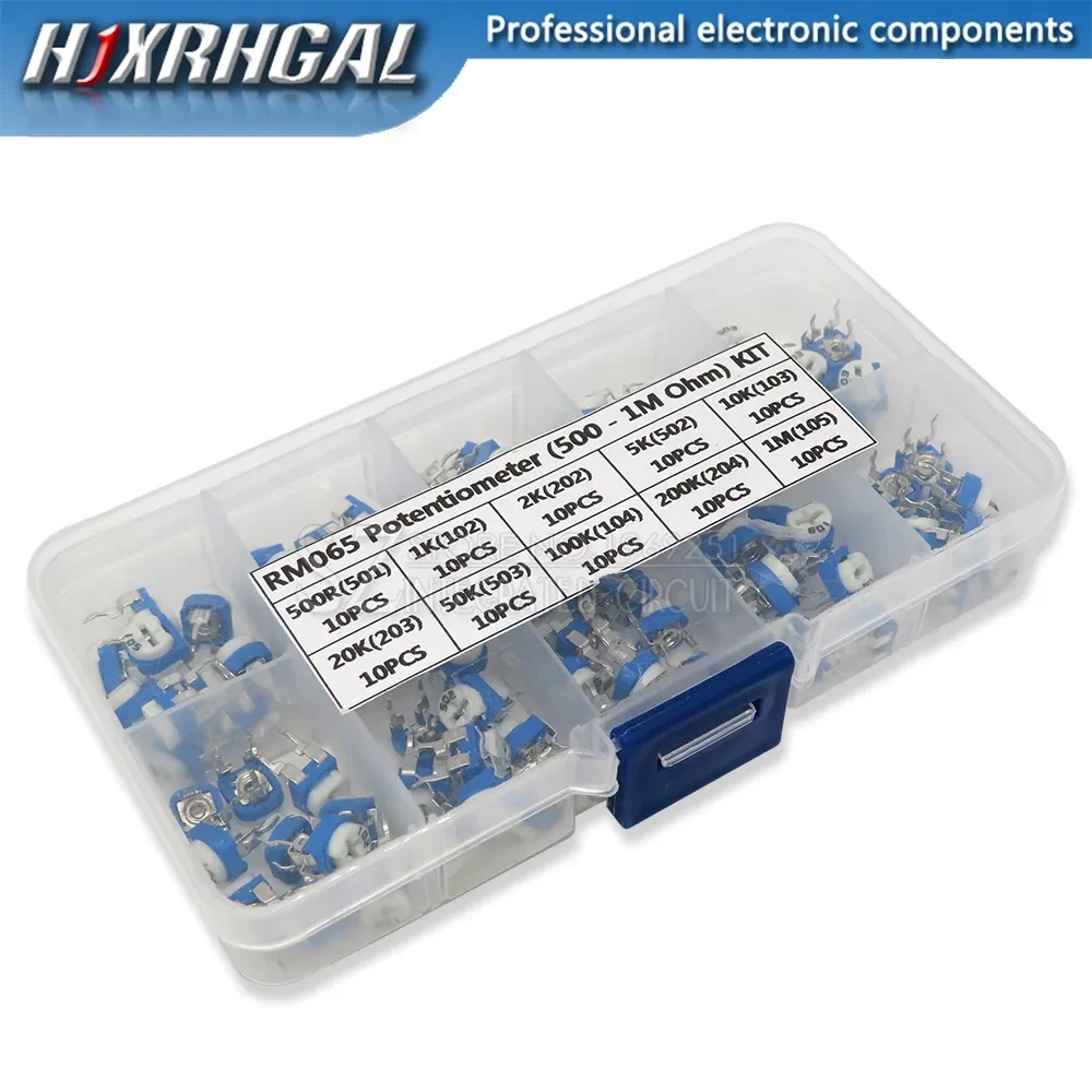 100PCSBoxRM065PotentiometerAdjustableResistorKit5001MOhm