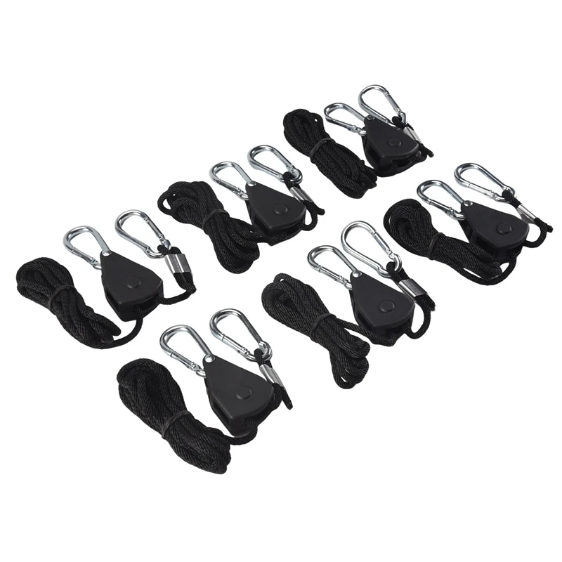 Hot 6PCS Adjustable 1/8Inch Lanyard Hanging For Tent Fan Led Grow Plant Lamp Rope Ratchet Hanger Pulley Lifting Pulley Hook