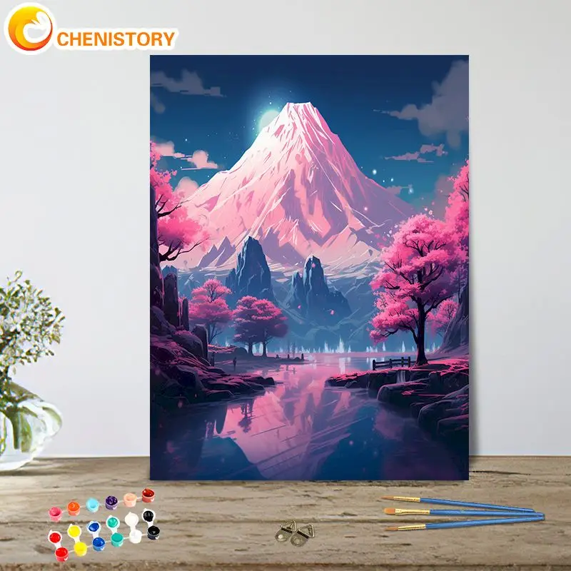 

CHENISTORY DIY Snow Mountain Scenery Pictures By Number Kits Home Decor Painting By Numbers Drawing On Canvas HandPainted Art