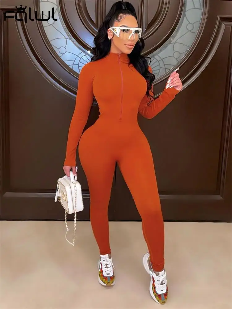 Fqlwl Fall Streetwear Gray Jumpsuits Women One Piece Outfits Casual