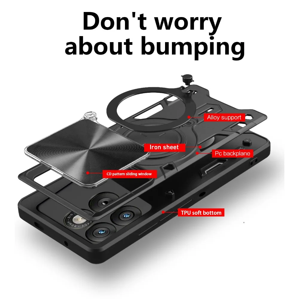 Motorola Edge Fusion Case with Slide Camera Lens Cover, Magnetic Car Mount, and Drop Protection Shockproof Shell