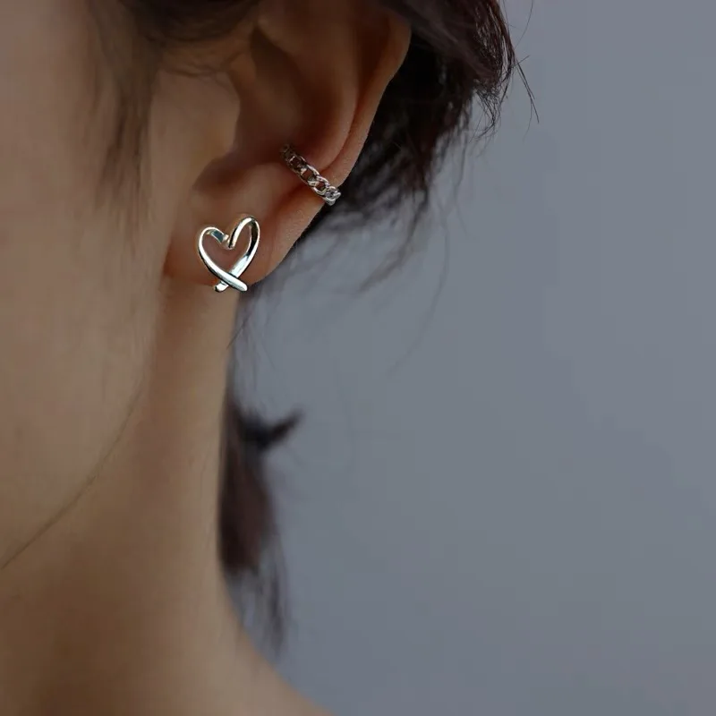 1/2pairs Simple Heart Clip on Earrings Women Girls No-Piercing Silicone Hollow Love Ear Studs Cuff Korean Earrring Clips Jewelry 2