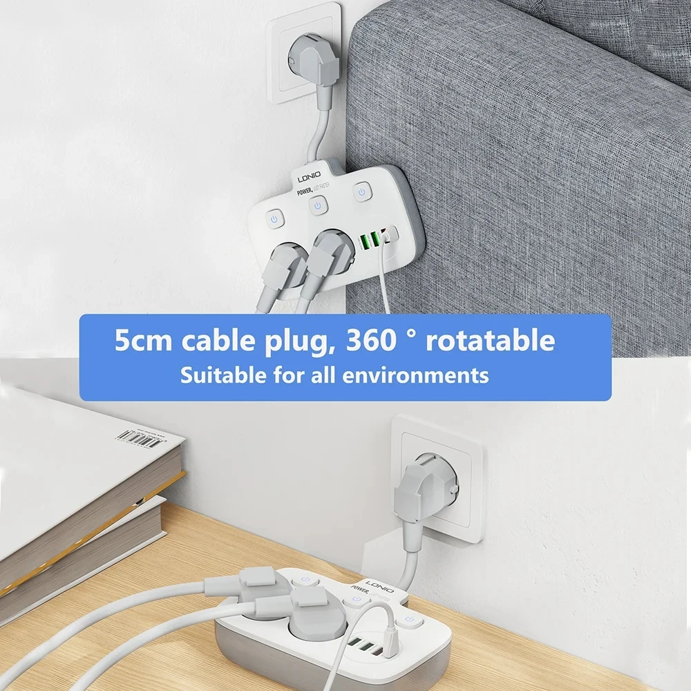 Power Strip EU Plug 2 AD 3 USB 1 Type-C Port Electrical Socket Korea 4.8mm Outlet Home Office Adapter Surge Protector