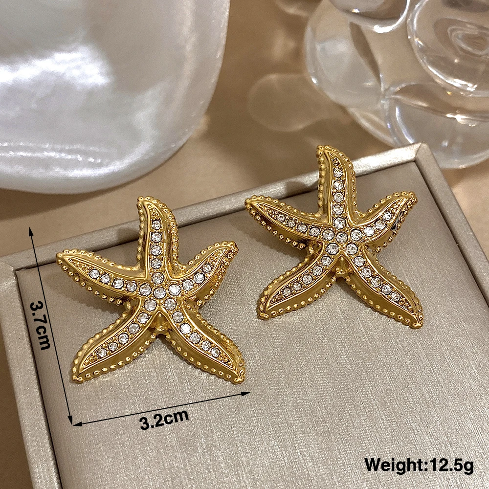 Freetry Personalized Pentagram Rhineston Studded Earrings For Women Fashion Stainless Steel Cubic zirconia Earrings Jewelry Gift