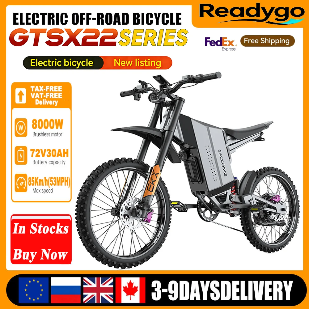 EKXBike GTS X22 E-bike Fuoristrada 85Km/h, Motore Brushless 8000W, Batteria al Litio 72V30AH, Moto Elettrica per Adulti Readygo