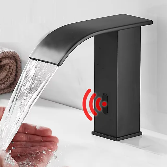 Luxury Matte Black Sensor Bathroom Faucet Cold and Hot Deck Mounted Tap Short and Tall Sink Mixer 1