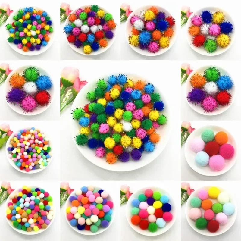 

Pompom Balls Glitter 10-30mm Pom Poms Early Learning Creative Christmas Home Decoration Handmade Craft Scrapbooking Doll DIY 20g