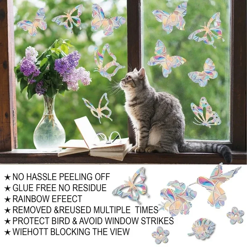 Wall Stickers Window Stickers Rainbow Suncatcher Window Stickers PVC Cat Butterfly Prism Glass Wall Sticker Home Kids Bedroom Decoration Self Adhesive Decal