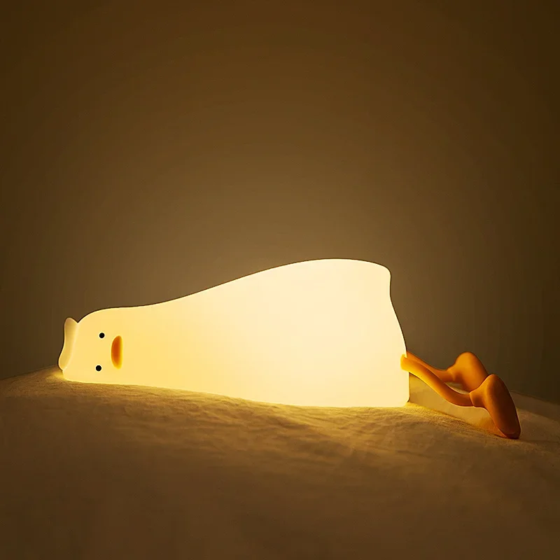 Lying Flat Duck Night Light Silicone Cute Light Up Yellow Duck 3-Level Bedside Desk Touch Night Lamp Baby Kids Room Kawaii Decor night light led night lamp