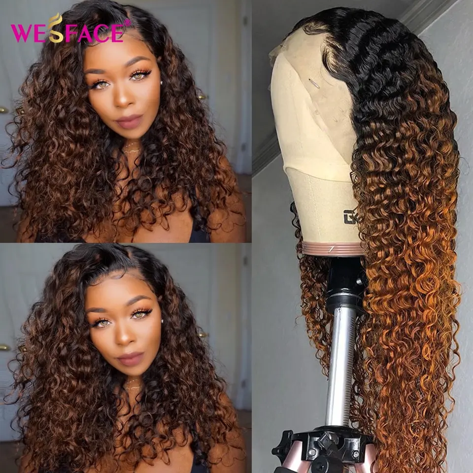 Brown Ombre Human Hair Wigs 13x4 Curly Lace Front Human Hair Wigs for Black Women Brazilian Lace Part Curly wigs Remy hair 180%