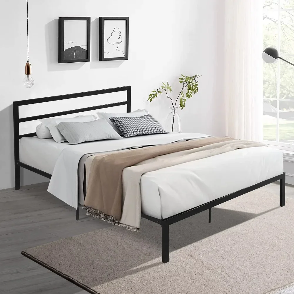 

Queen Bed Frame, Metal Platform Bed with Headboard, Heavy Duty Bed Frames,