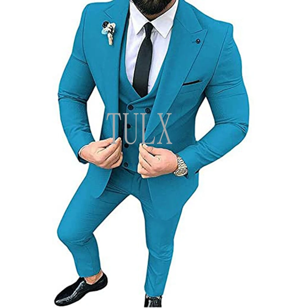 Formal Suit Men 3 Piece Peak Lapel Slim Fit For Wedding Party Business Casual