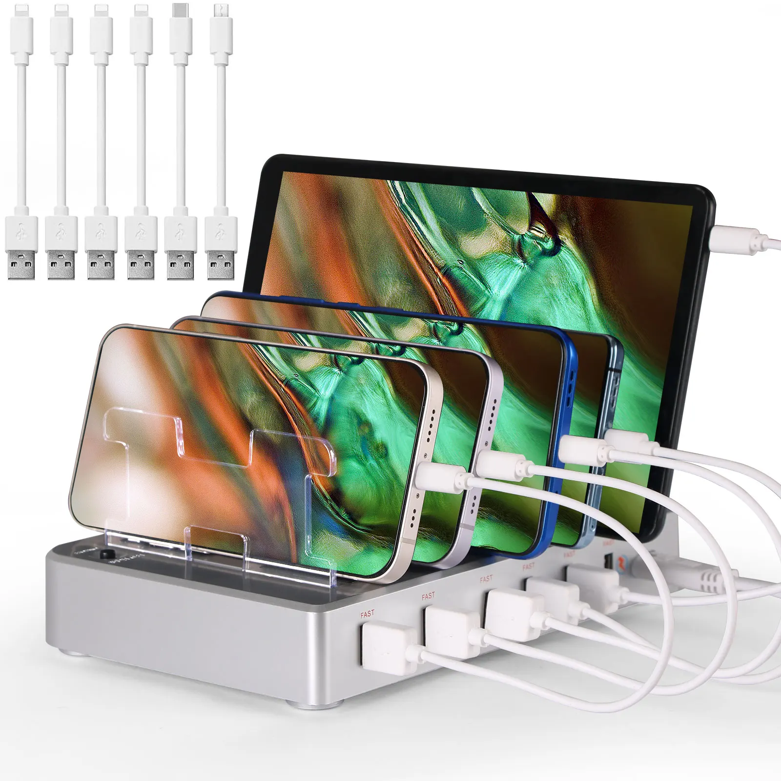 6 Port Multi USB Charging Station for Multiple Devices Designed for ...