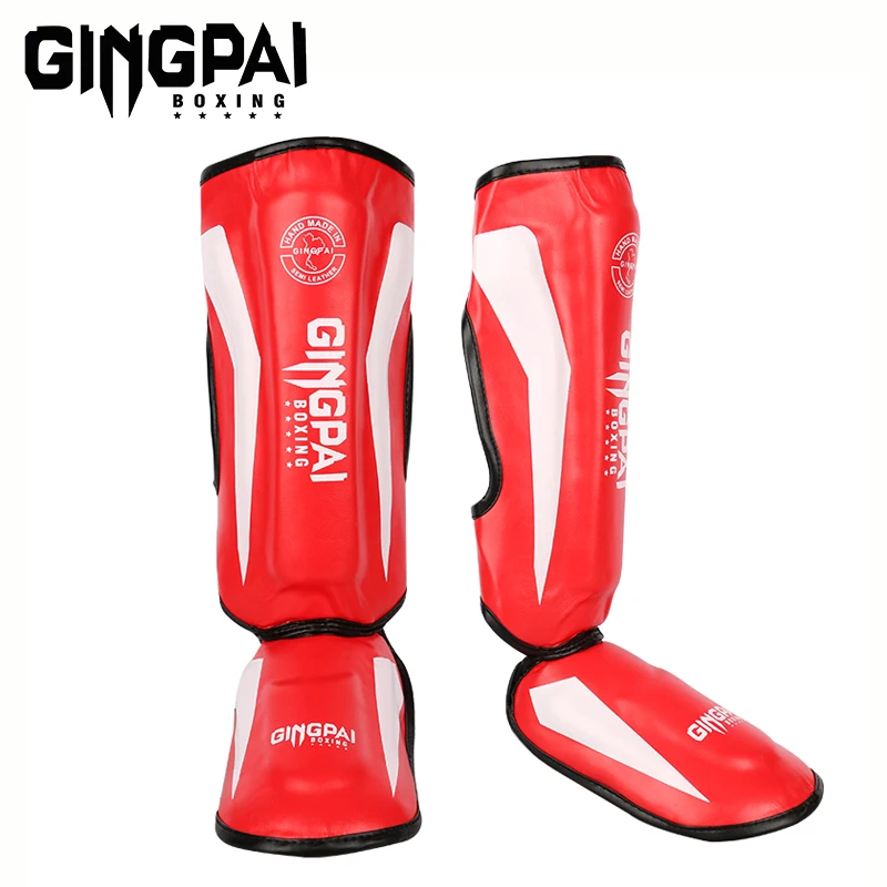 High-Quality PU Leather Boxing Shin Guards Ankle Protector MMA Muay Thai Training Leg Warmers Light Kicking Shin Pads One Pair shin guard pads,kickboxing shin guards,kickboxing leg guards