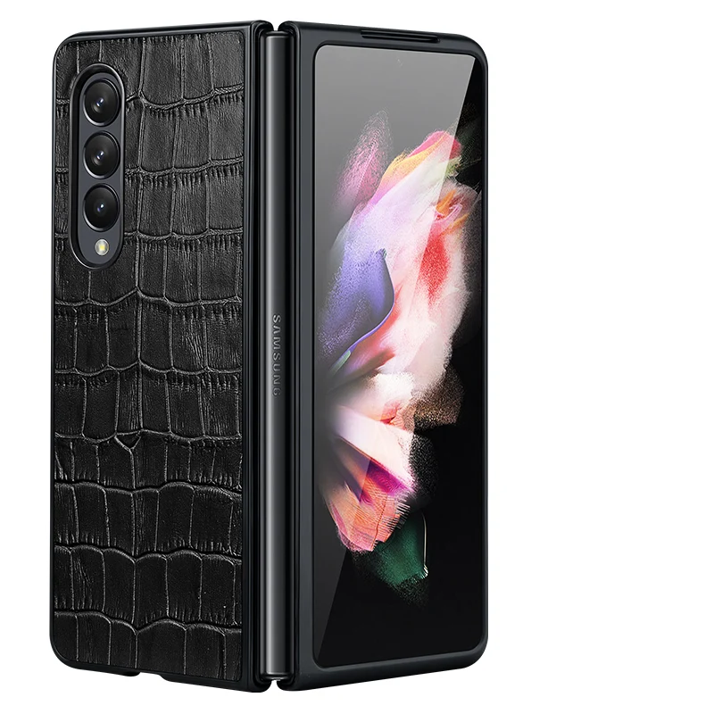 

Luxury Crocodile Genuine Leather Case Plastic Cover For Samsung Galaxy Z Fold 3 4 5G Funda