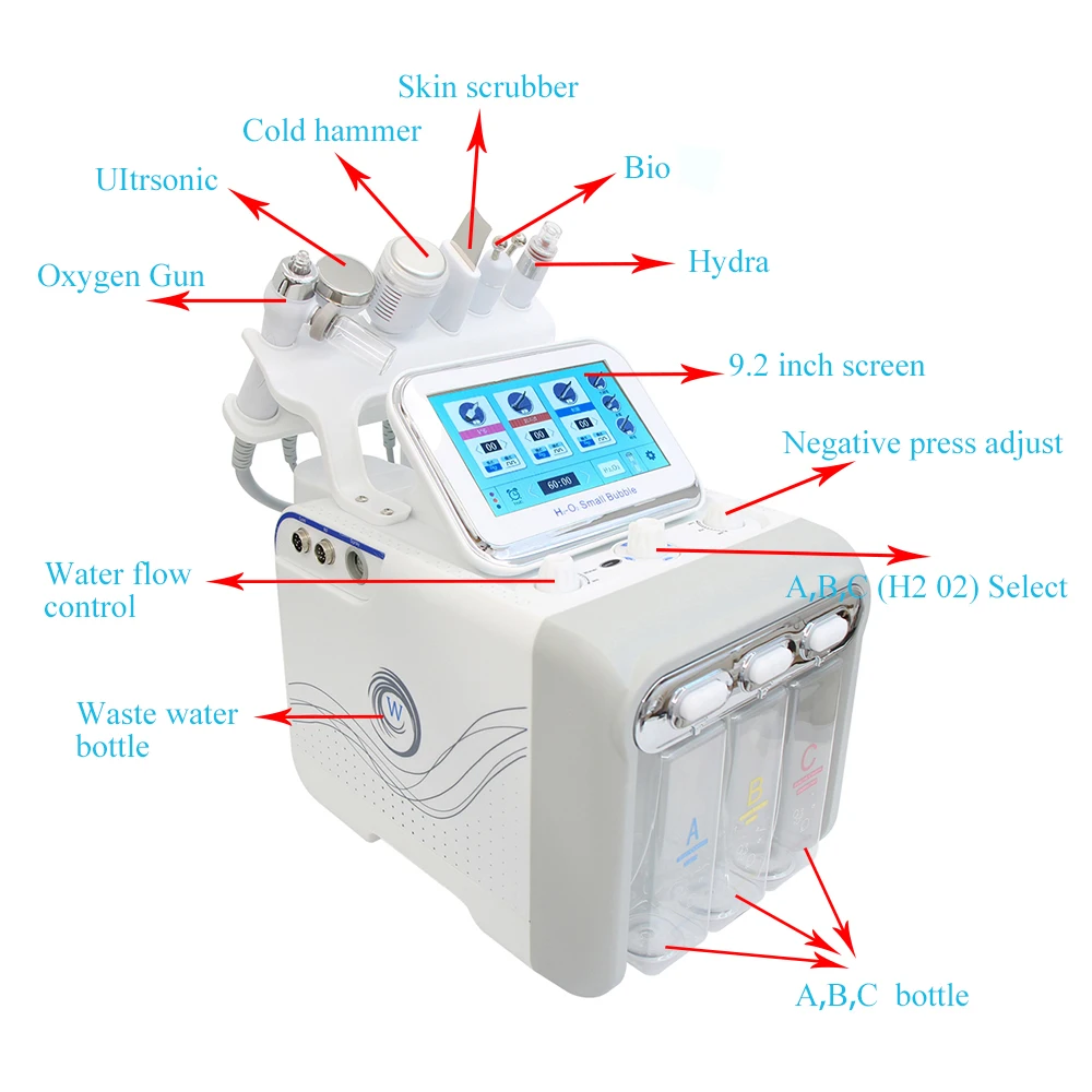 AOKO Upgrade 6 in 1 Hydrogen Oxygen Small Bubble Beauty Instrument Face Lifting Dermabrasion Device Skin Scrubber Facial Spa