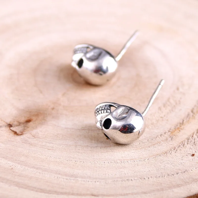New in 925 Sterling Silver Retro Skeleton Head Ear Piercing Stud Earrings For Women Wedding Modern Jewelry Wholesale Money 925 - Image 2