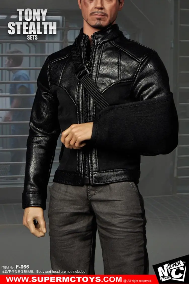 SUPERMCTOYS 1/6 토니 스텔스 세트, 블랙 스탠드 칼라 오토바이 가죽 재킷, 티셔츠 바지 부츠, 12 인치 남성용 액션 피규어 장난감