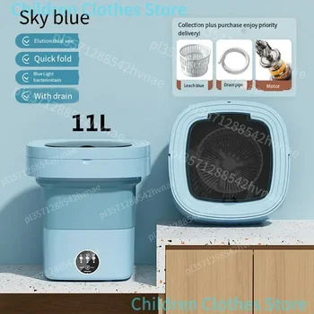 6L 11L Large Capacity Foldable Portable Washing Machine with Rotating Dryer Bucket for Clothes, Travel, Home, Underwear, Socks, Mini Washing Machine 1