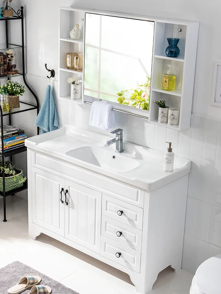 

Bathroom Cabinet Oak Bathroom Floor-Standing Wash Wash Bathroom Inter-Platform Basin Combination Washstand
