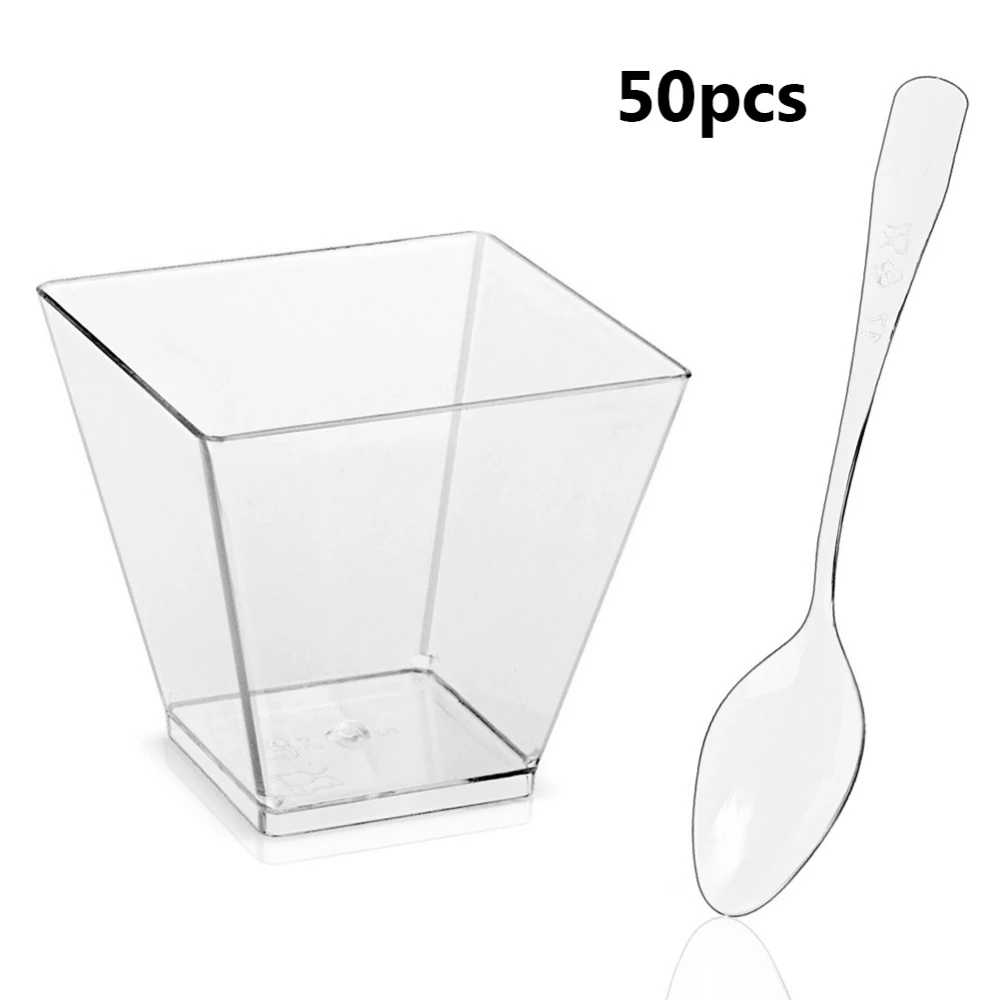 20/50/100Pcs 2oz mini disposable 60ml square Dessert Sample Cups Reusable Small Tasting Party Serving Bowl Cake Ice Cream Cups