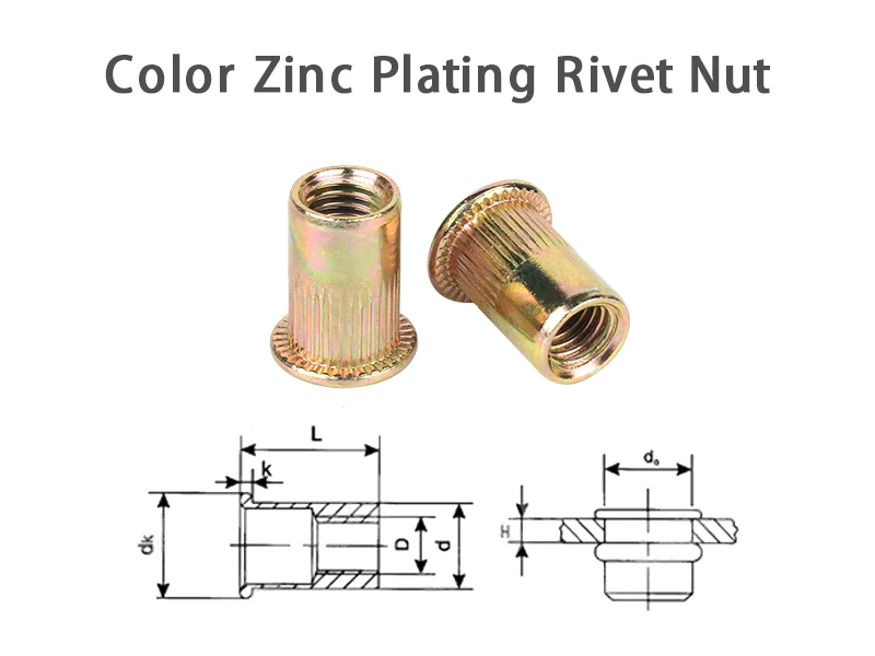 Description Picture 2 of itemZinc Plated Rivet Nut M3 M4 M5 M6 M8 M10 M12 Carbon Steel Rivetnut Flat Head Threaded Insert Nutsert Assortment Kit Metalworking