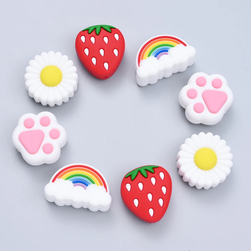Cat Claw Strawberry Rainbow Chrysanthemum Food Grade Silicone Beads DIY Newborn DIY Pacifier Chain Necklace Accessories silicone beads,silicone jewelry accessories 4Pcs