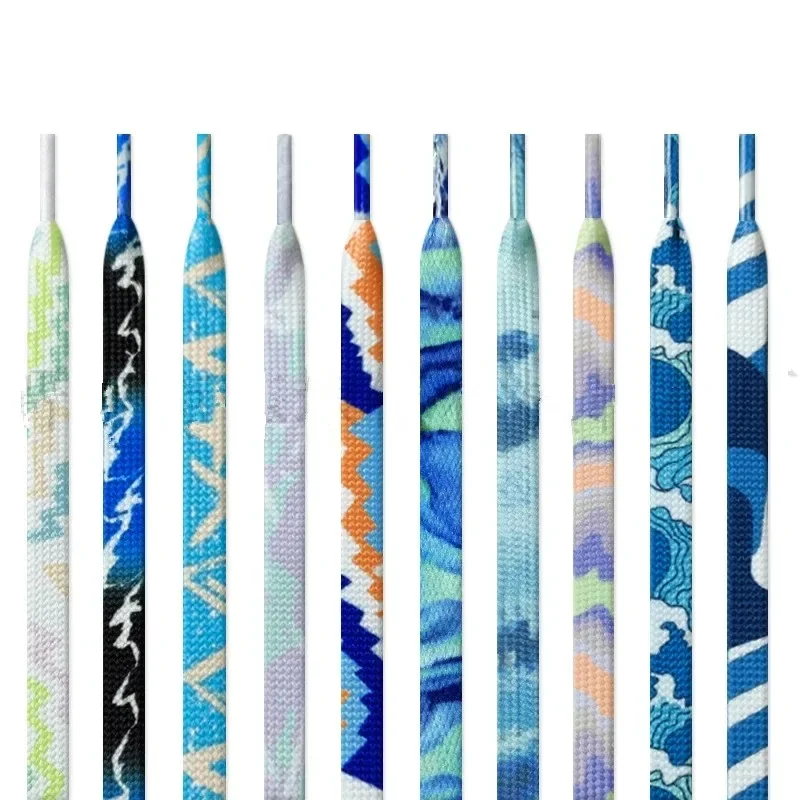 Dazzling Blue Striped Tie-Dye Gradient Flat Shoelaces - Vibrant Unisex Sneaker Laces