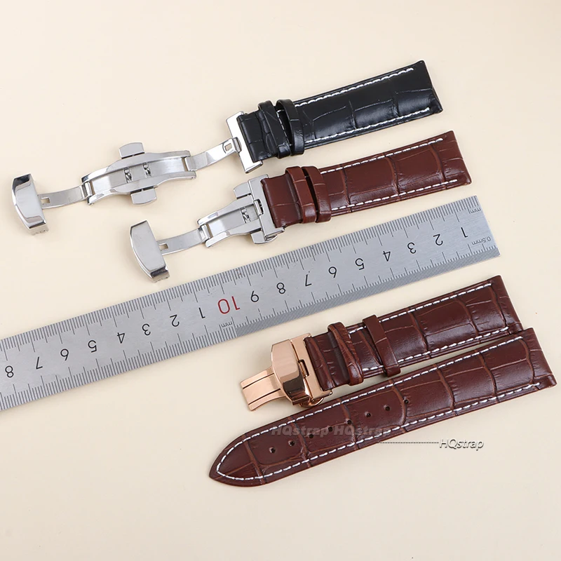 Premium Leather Watchband with Metal Butterfly Clasp - Unisex Strap with Gift Box