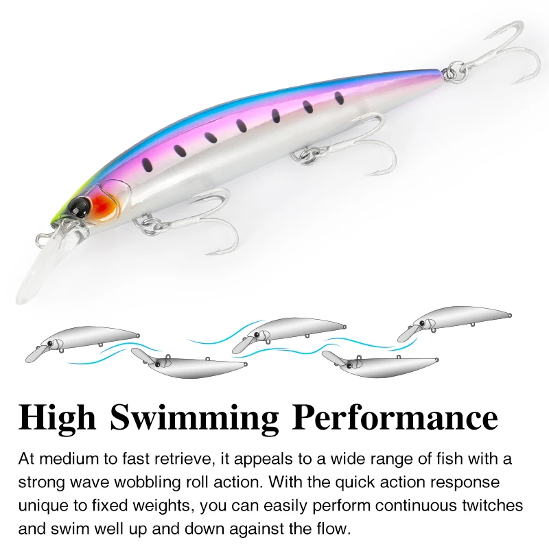 TSURINOYA 110mm 37g Sinking Minnow Max 80m Long Casting Fishing Lures Sea Fishing Artificial Hard Bait WIZARD 110S Jerkbait Lure